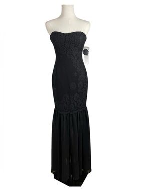 NWT Aidan Mattox Black Strapless Lace Formal Gown